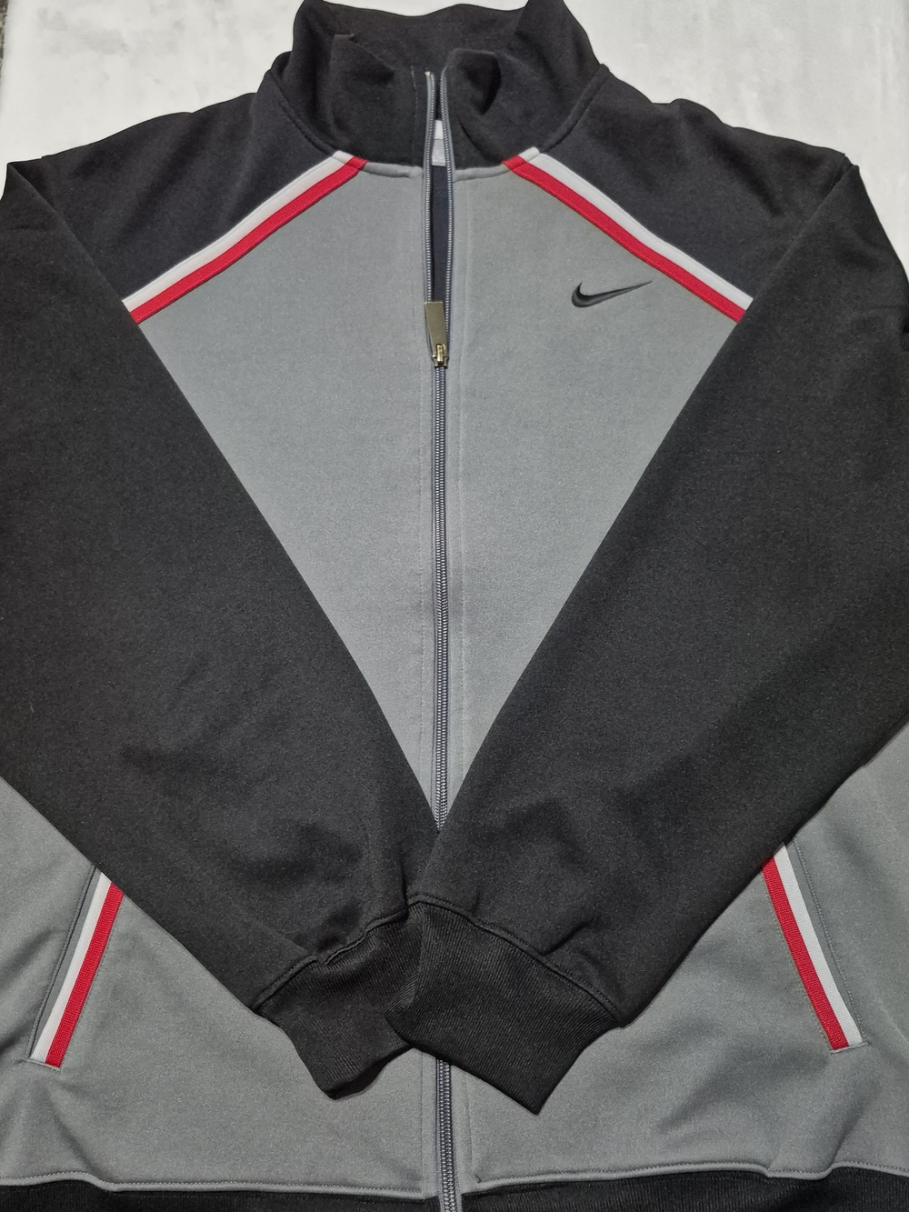 Vintage Nike Air Track Jacket Mens Medium Grey Black Red Full Zip Y2K Sportswear